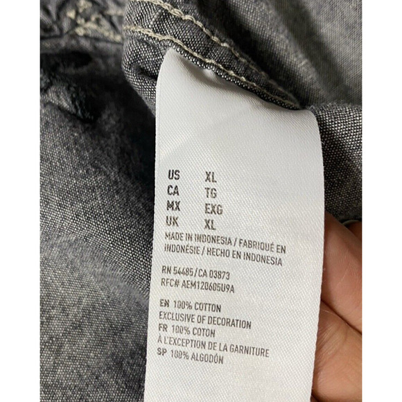 American Eagle Shirt Extra Large Gray Chambray Long Sleeve Button Up - Picture 8 of 11